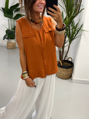 Crinkle Utility Top - Rust