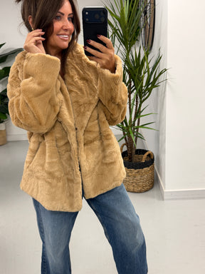 The Safron Faux Fur Coat - Camel (12-18)
