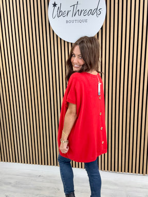 The Knitted Button Back Tank - Red