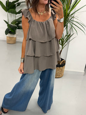 Liberty Ruffle Tunic - Pebble