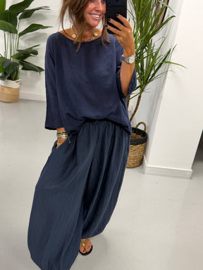 The OG TicToc Crinkle Balloon Trousers - Navy