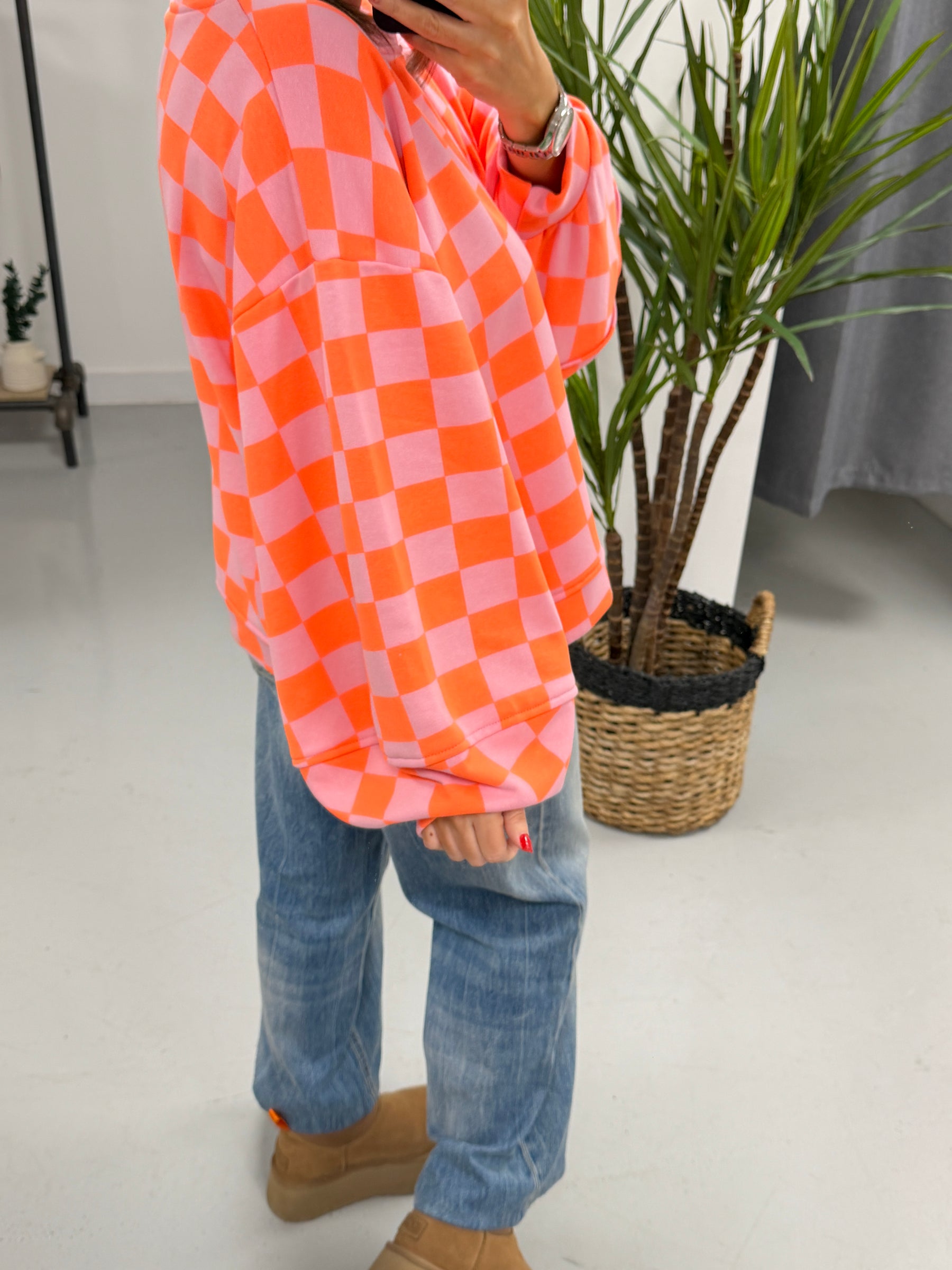 Sugar Rush Checker Balloon Sleeve Jersey - Hot Pink/Orange