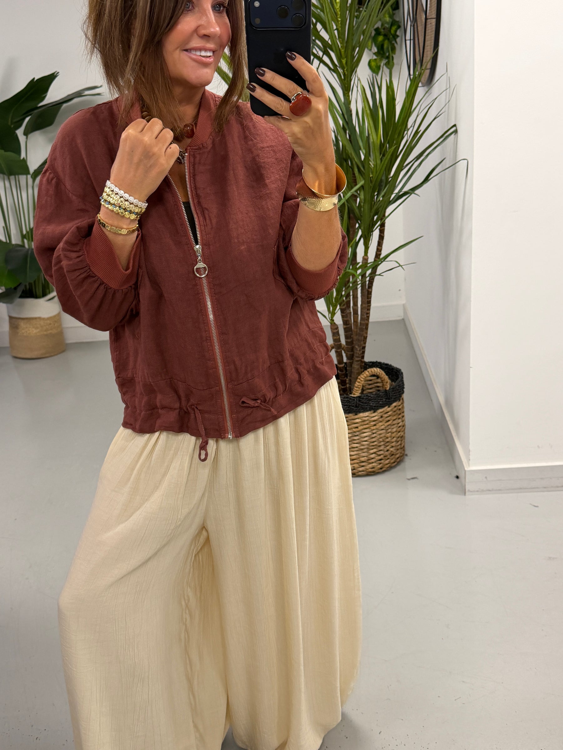 Linen Bomber Jacket - Rust