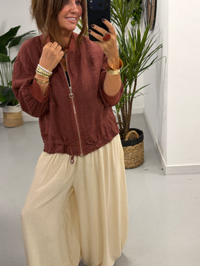 Linen Bomber Jacket - Rust