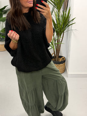 The Tiered Balloon Needlecord Trousers - Khaki