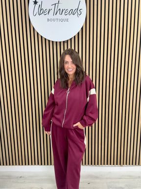 The Stripe Scuba Zip Hooded  Tracksuit - Mulberry