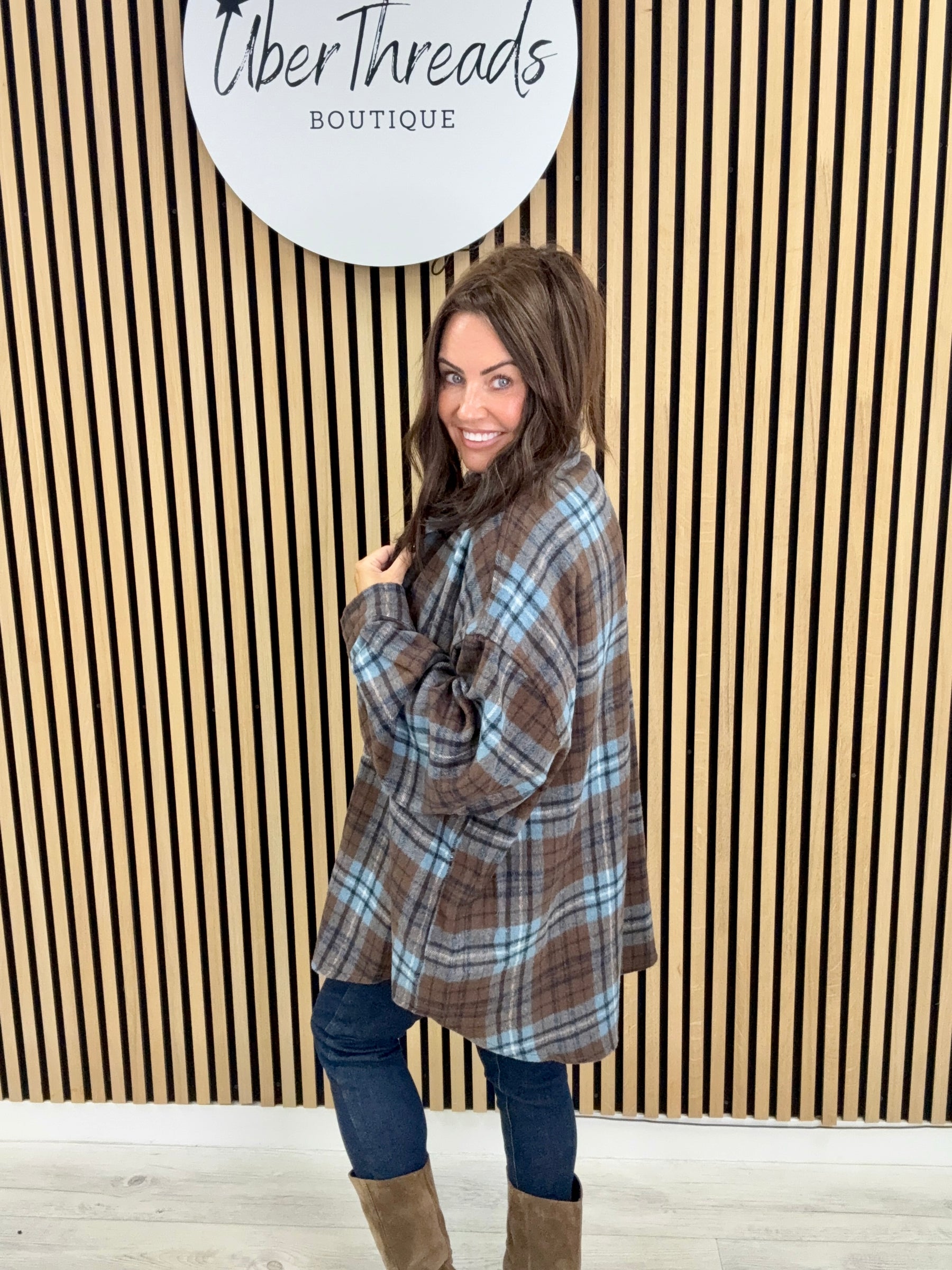 The Autumn Shacket - Chocolate/Blue