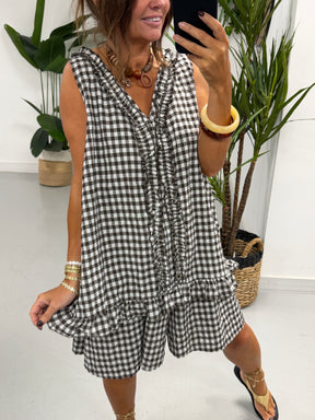 The Gingham Frill Tunic- Chocolate