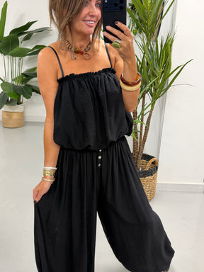 Button Crinkle Balloon Co Ord - Black
