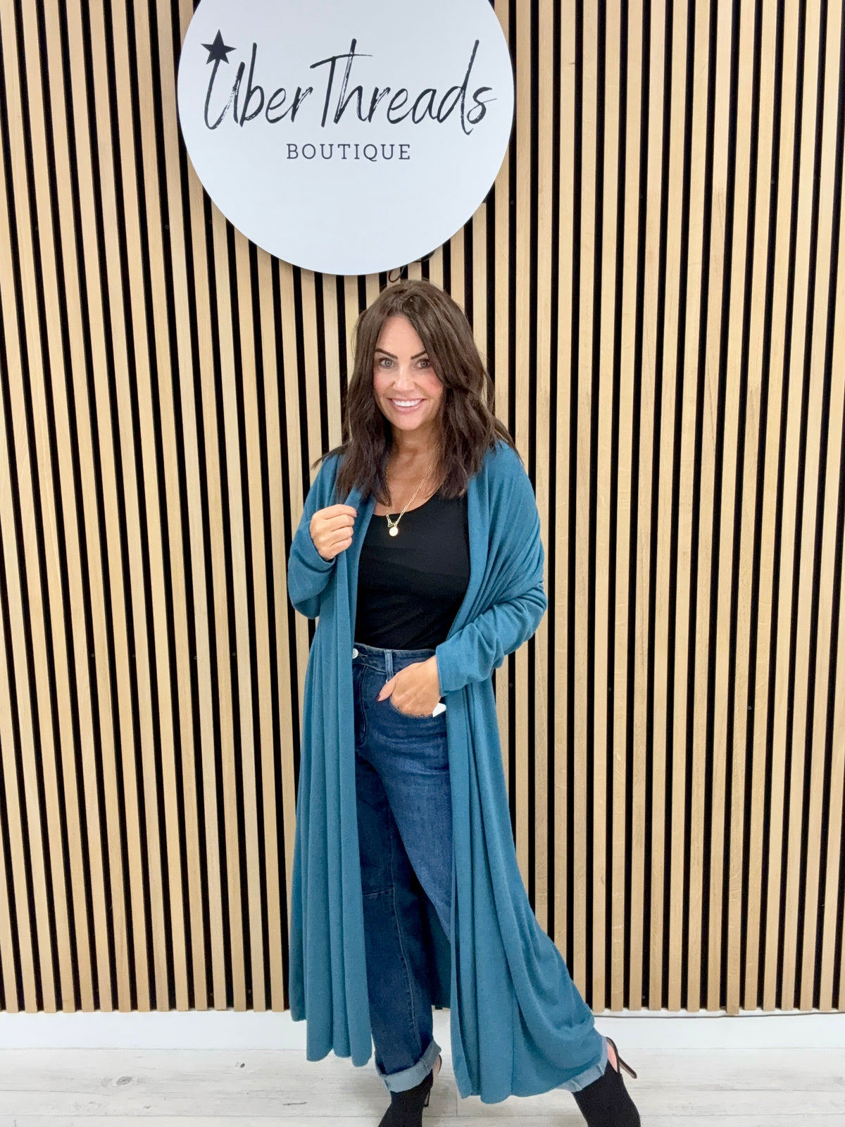 The Ezra Fine Knit Duster Jacket - Teal