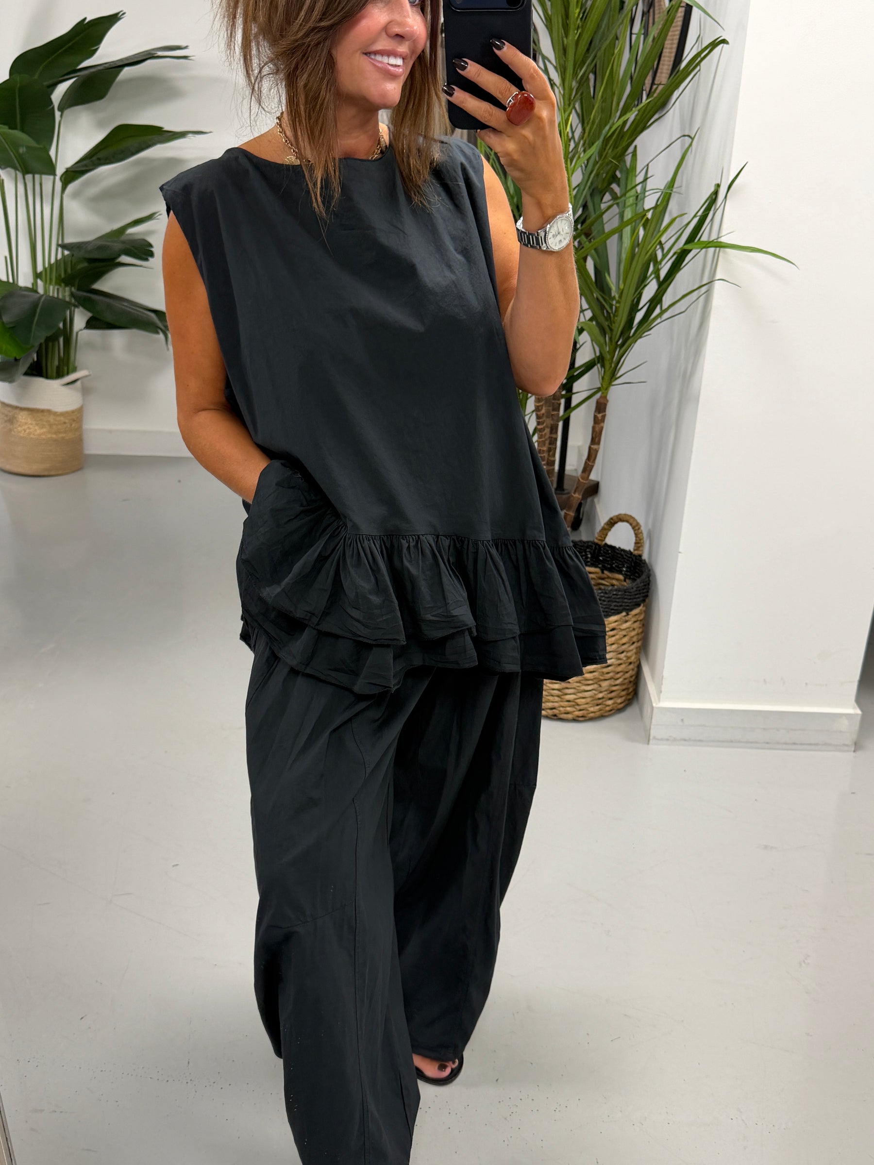 The LuLu Asymmetric Frill Tunic - Black