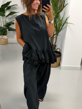 The LuLu Asymmetric Frill Tunic - Black