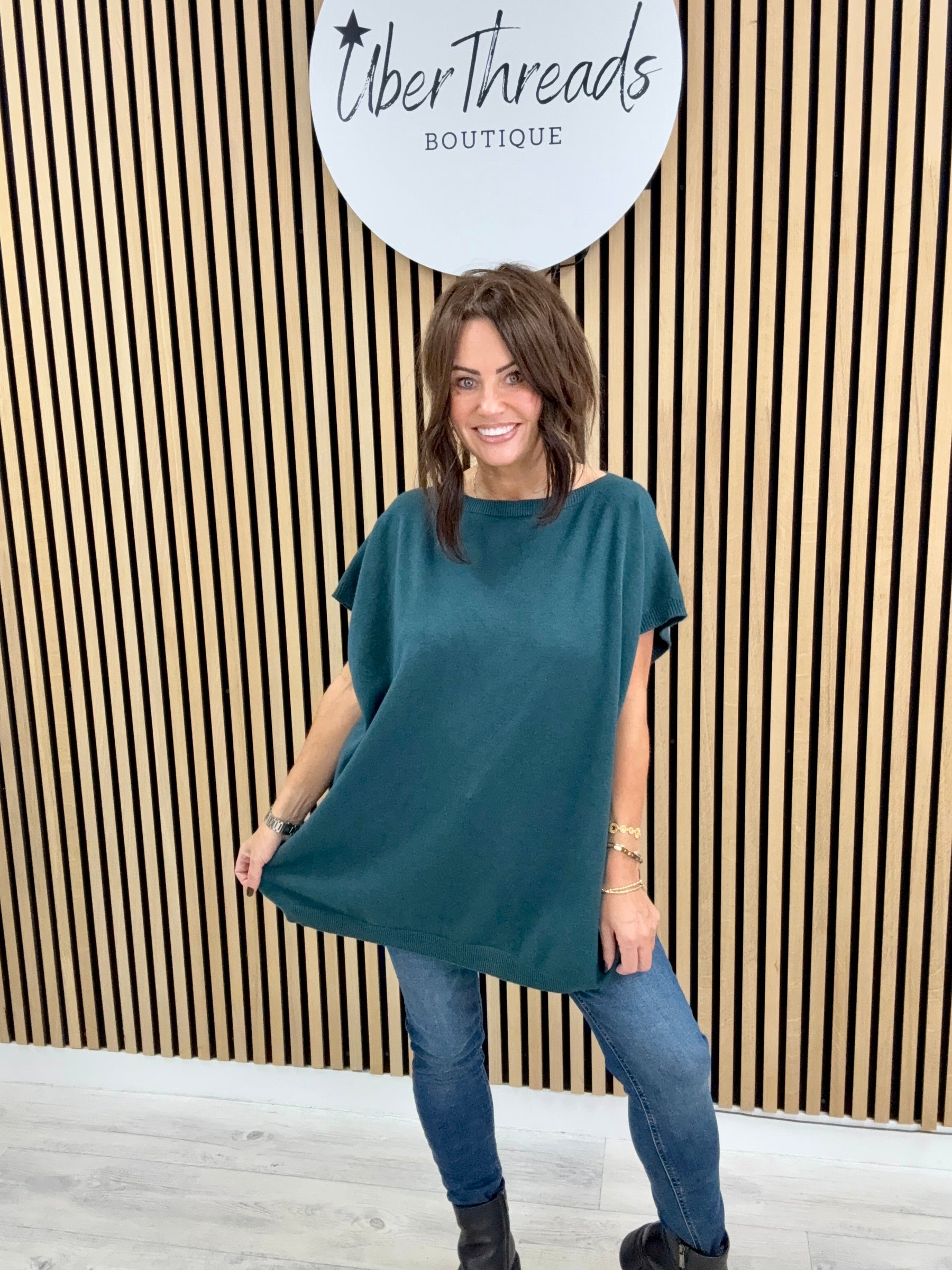 The Knitted Button Back Tank - Teal