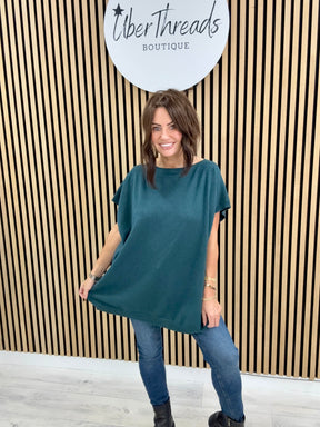 The Knitted Button Back Tank - Teal