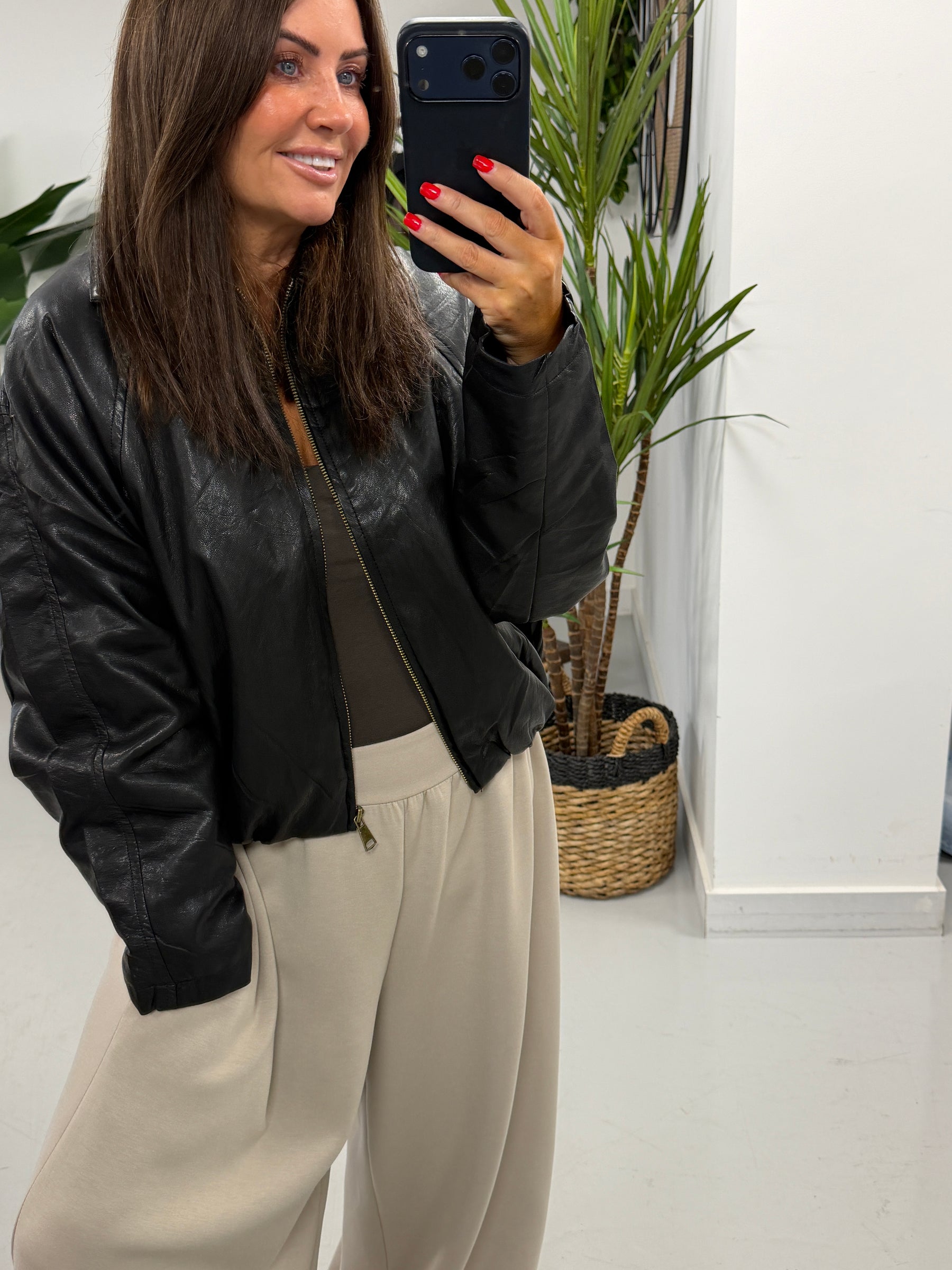 The Butter Soft Faux Leather  Bomber - Black