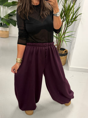 Button Front Balloon Cuff Joggers - Aubergine (Size 12-20)