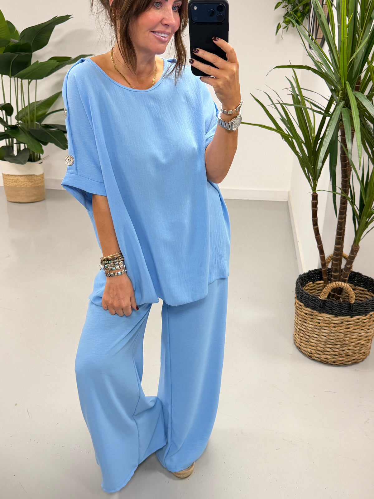 Gold Button Two Piece - Baby Blue