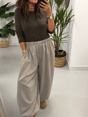 Button Front Balloon Cuff Joggers - Taupe (Size 12-20)