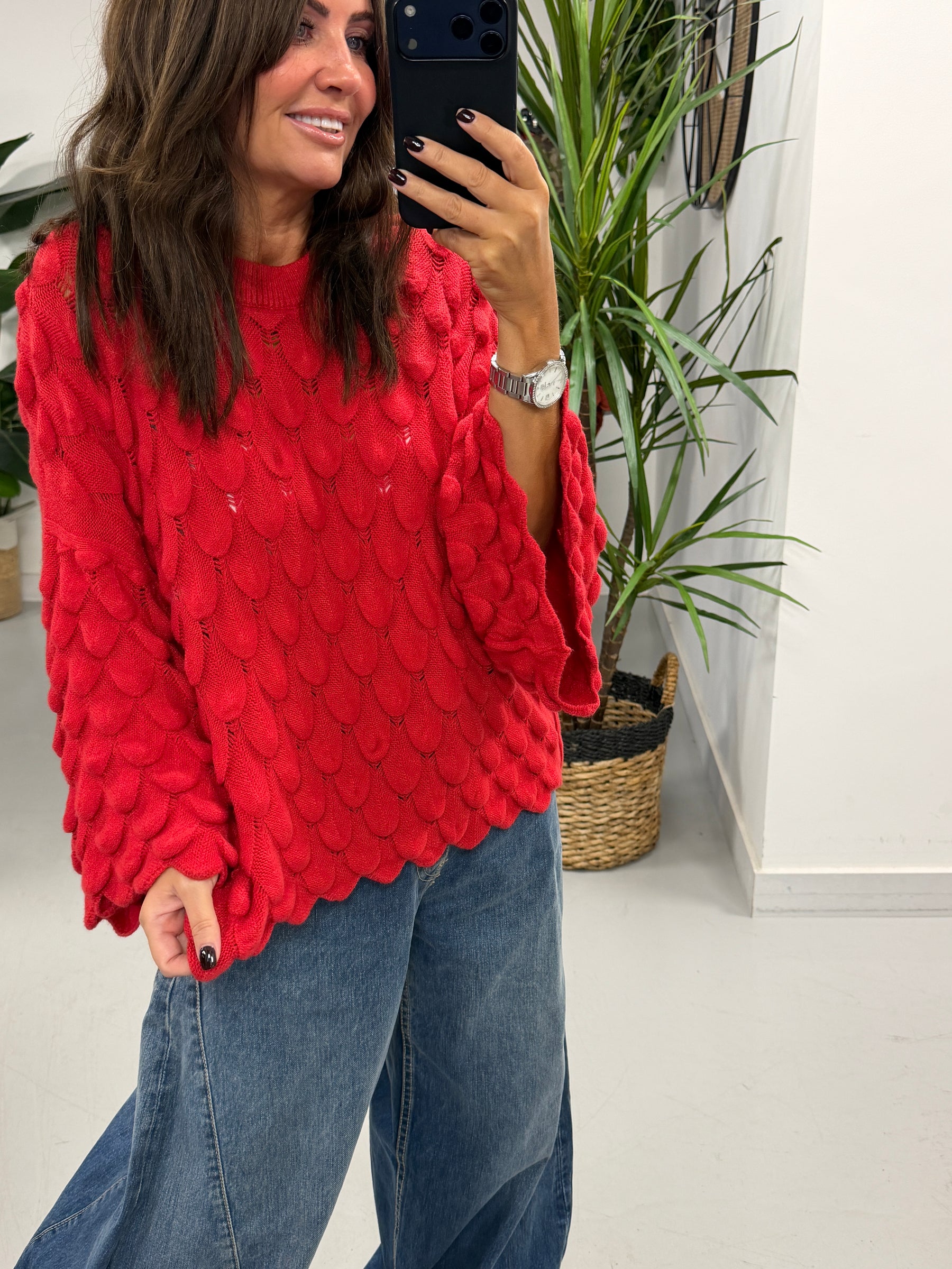 Soft Touch Tear Drop Knit - Red (Size 8 - 16)