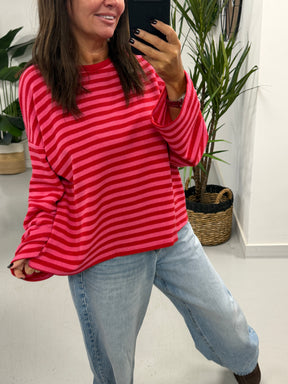 The Weekend Chill Stripe - Red/Pink (Special Buy No Return) Size 10 - 16