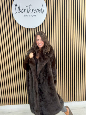 The Knightsbridge Longline Faux Fur Coat- Deep Chocolate