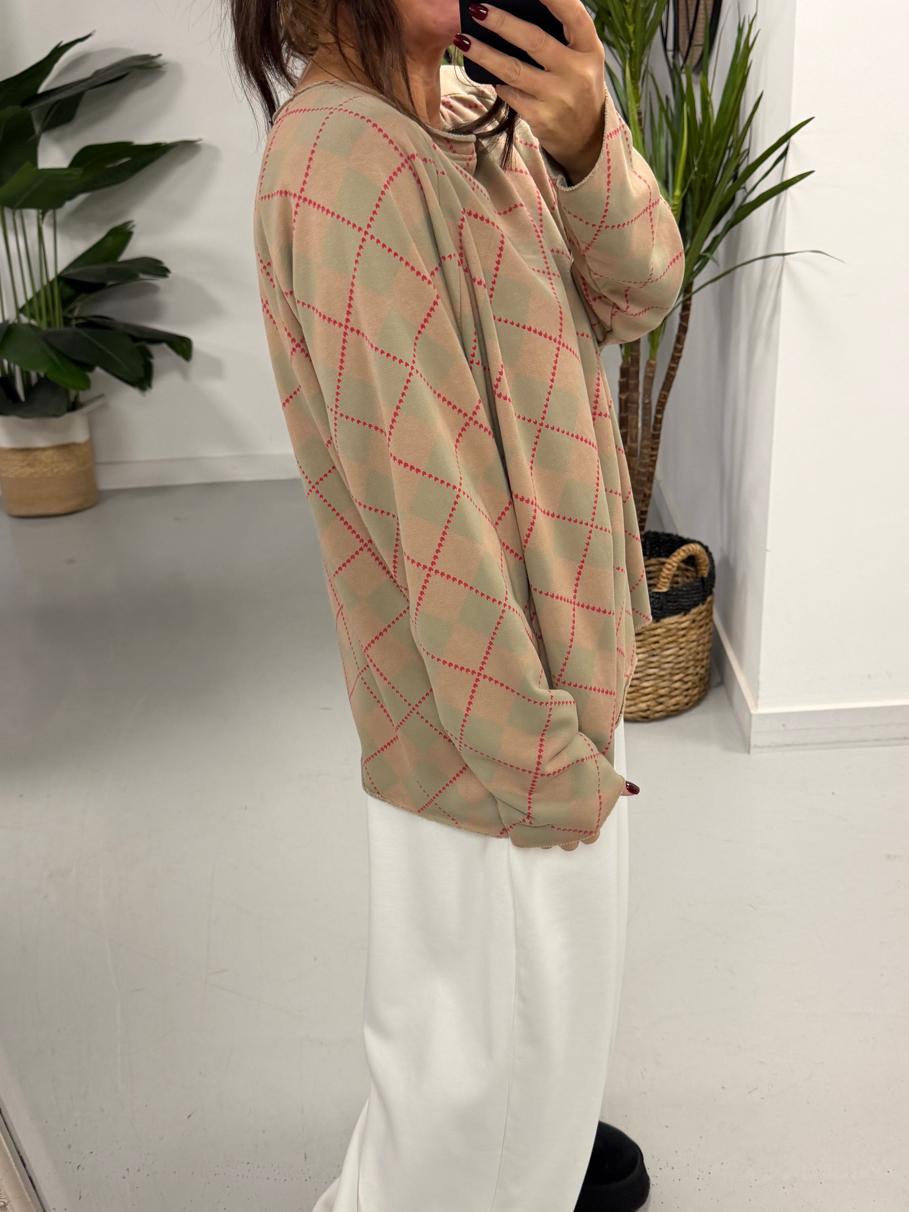 Argyle Boxy Sweat- Mocha/Green  (Size 12-16)