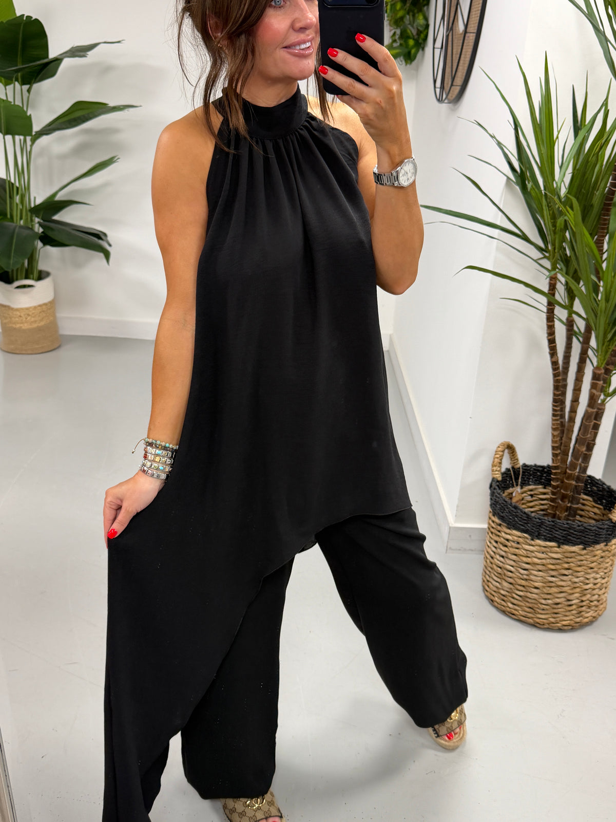 Asymmetric Halter Neck Co ord - Black