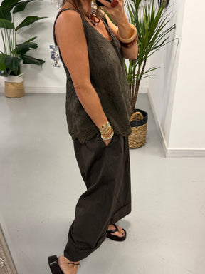 Cotton Patterned Vest - Chocolate