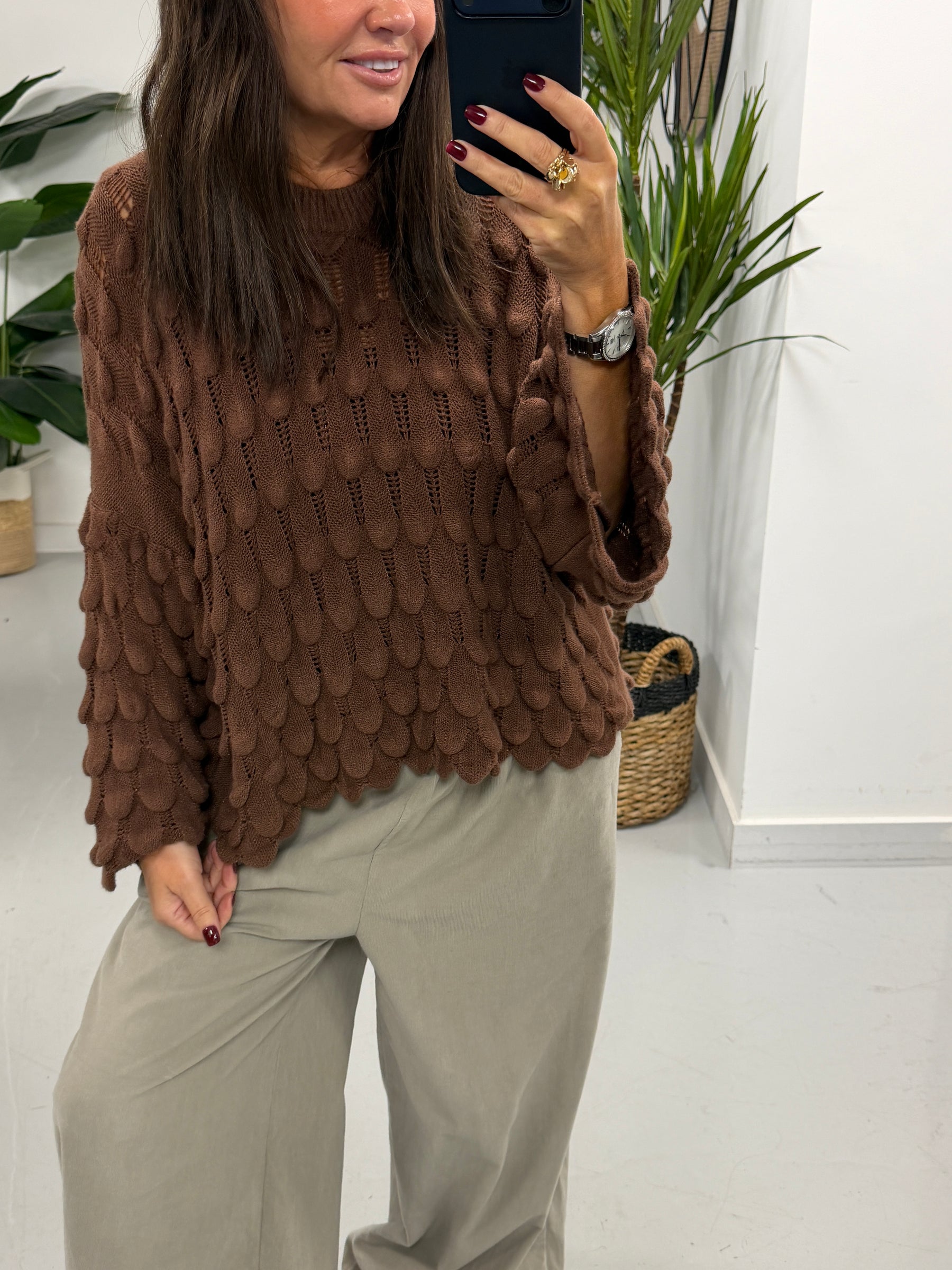Soft Touch Tear Drop Knit - Chocolate (Size 8 - 16)