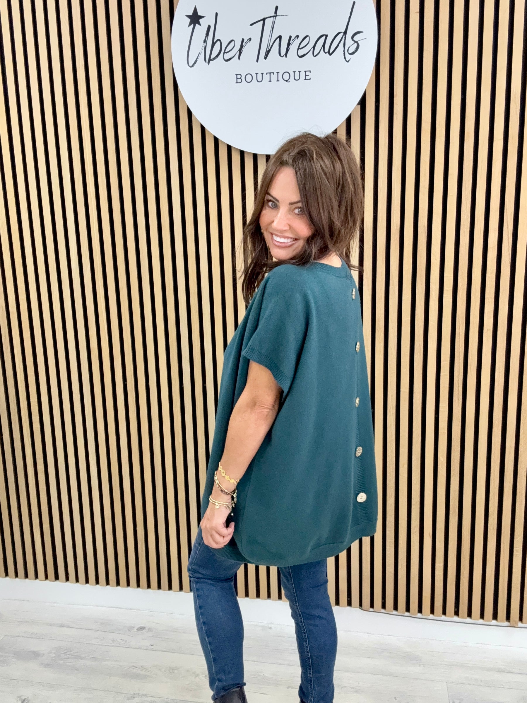 The Knitted Button Back Tank - Teal