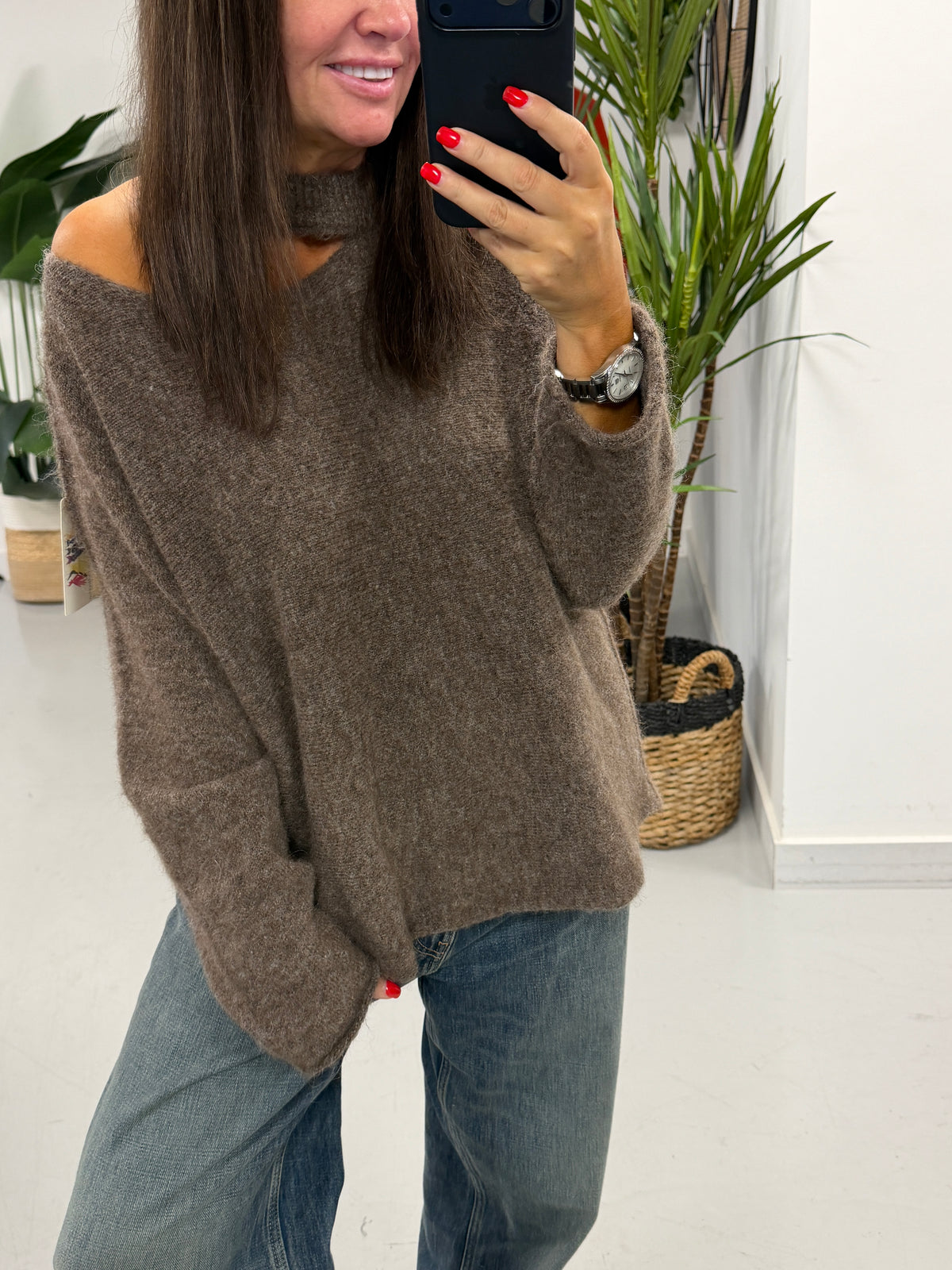 Slash Neck Knit  - Mocha (Pre Order)