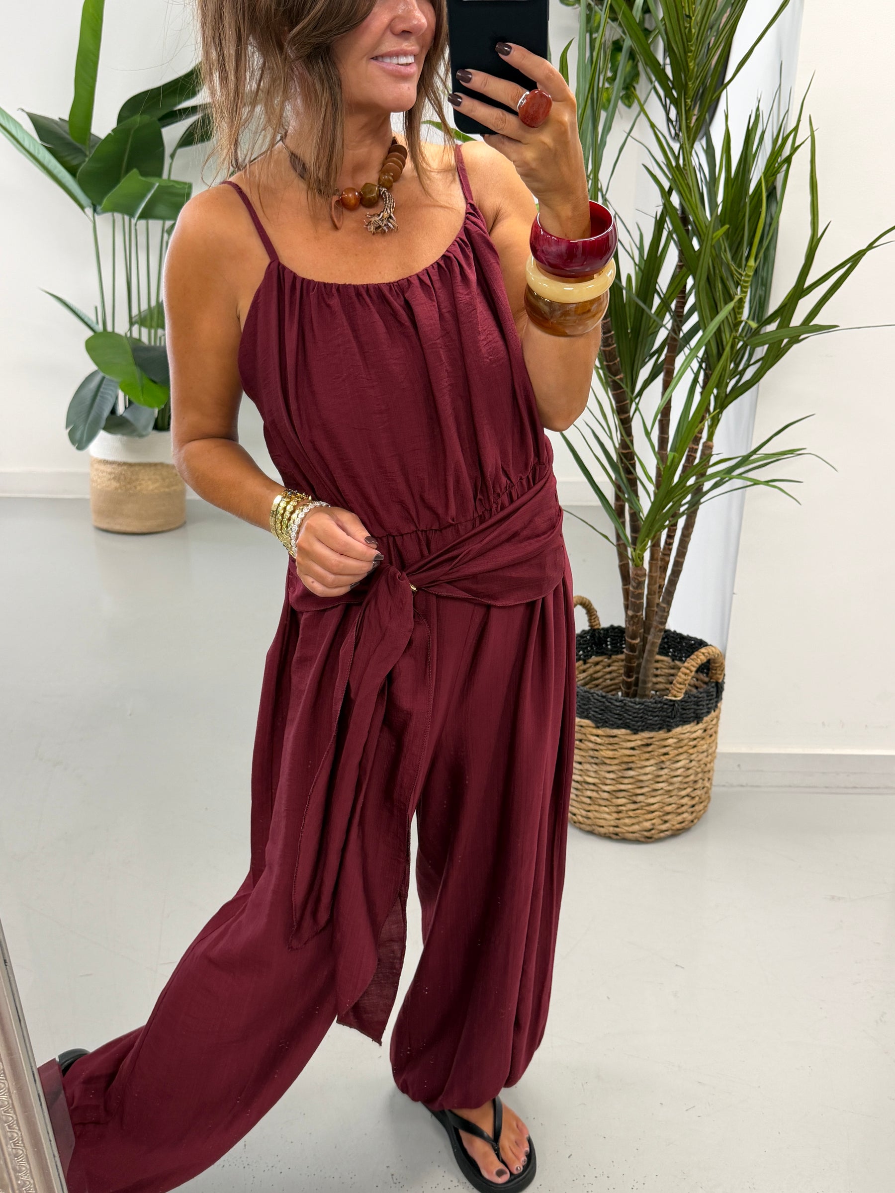 Wrap Crinkle Balloon Jumpsuit Wine 10-16