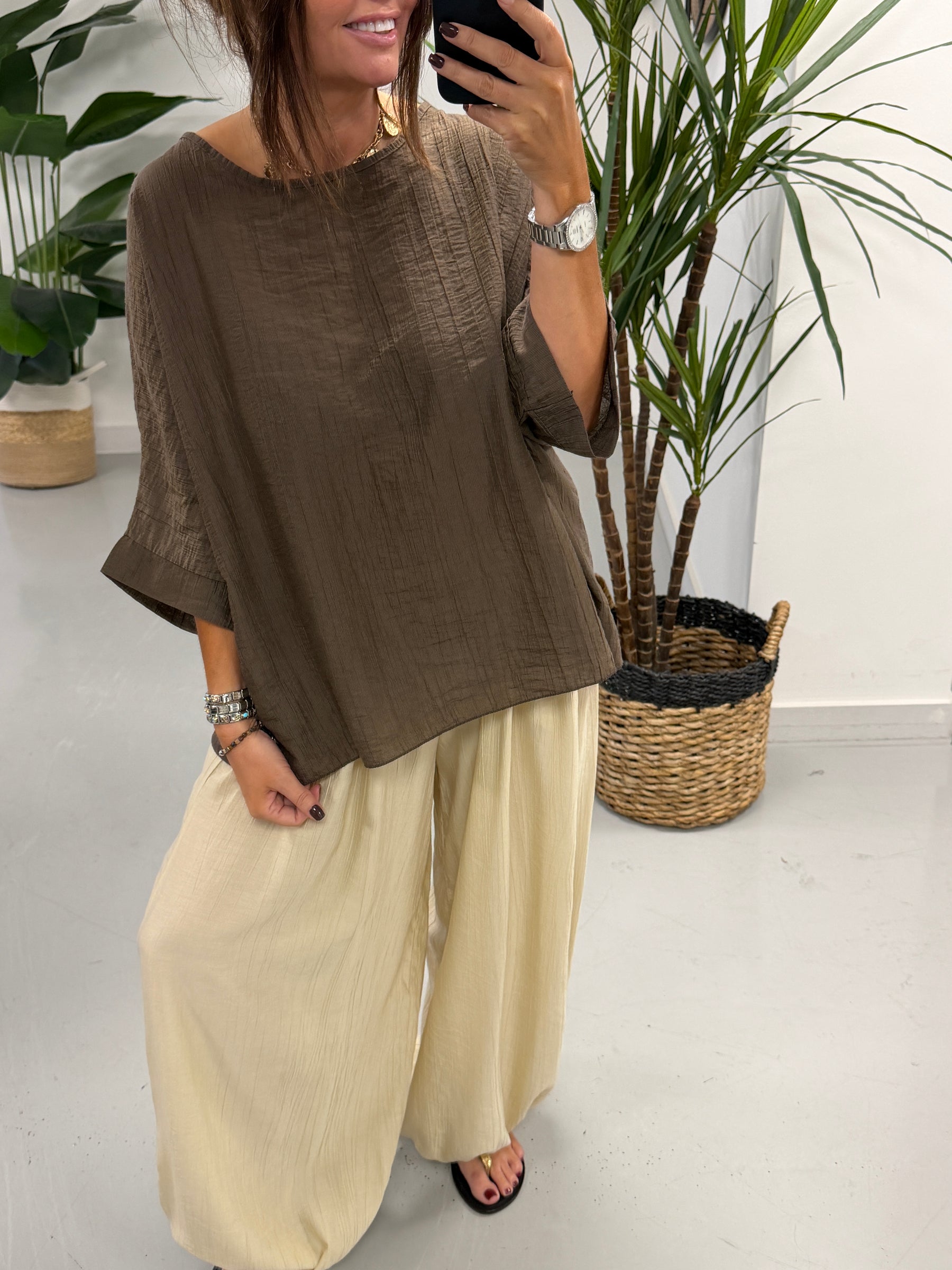 The Crinkle Boxy Tunic - Chocolate
