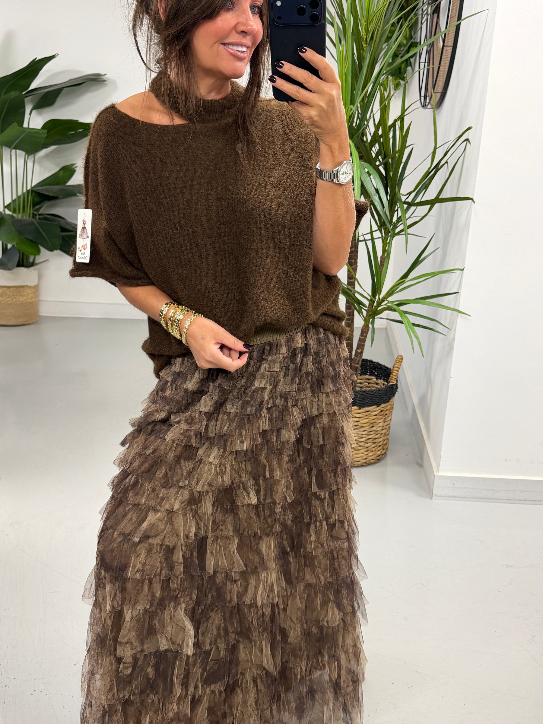 The Manhattan Tiered Tulle Skirt - Chocolate (Size 12-20)