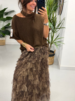 The Manhattan Tiered Tulle Skirt - Chocolate (Size 12-20)