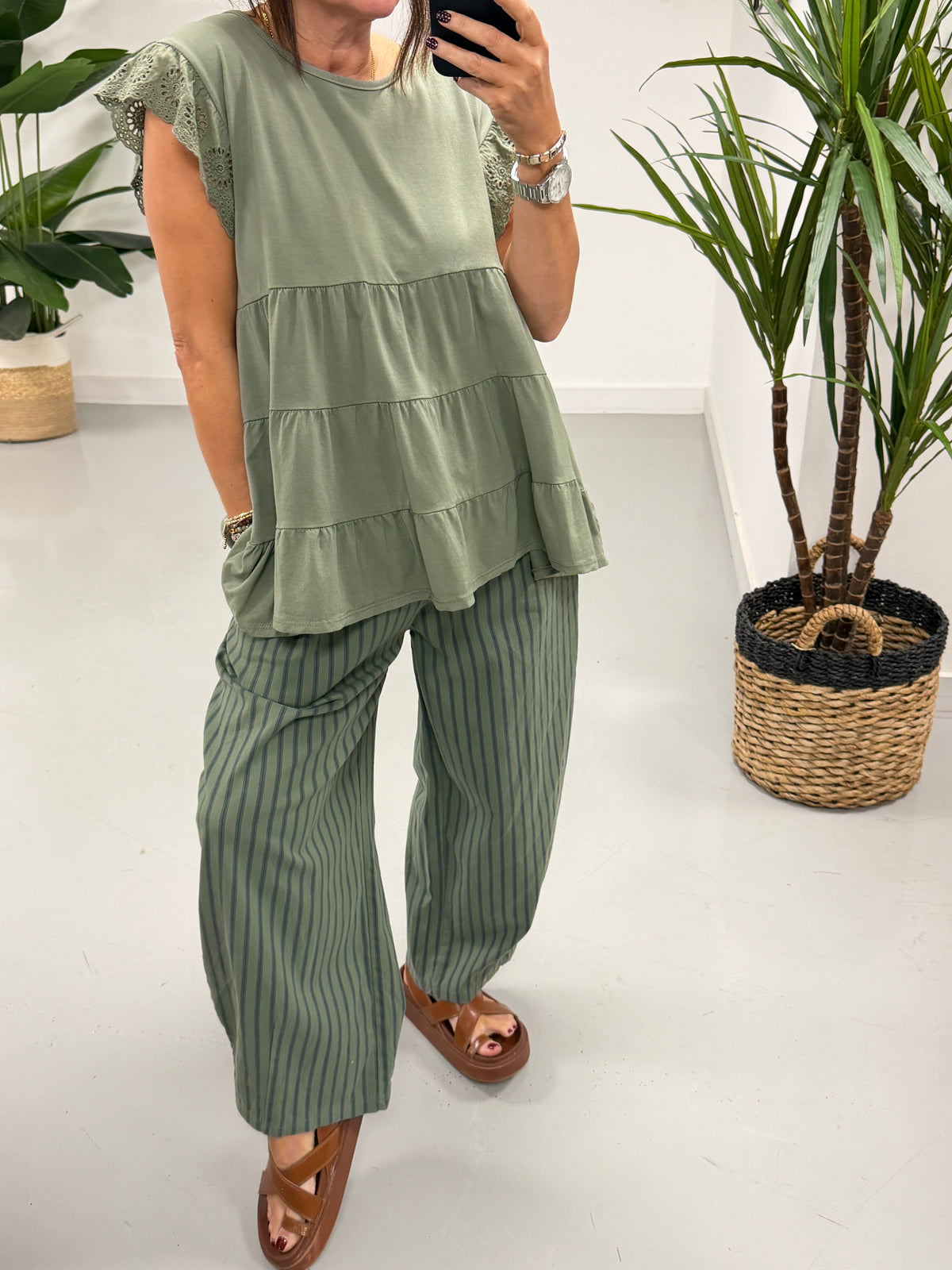 The Milano Striped Barrel Trouser - Khaki