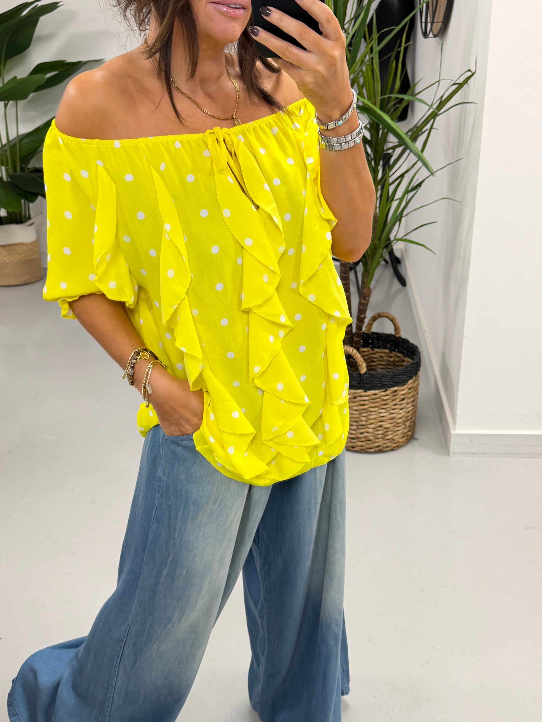 Spot of Summer Waterfall Blouse - Bright Yellow