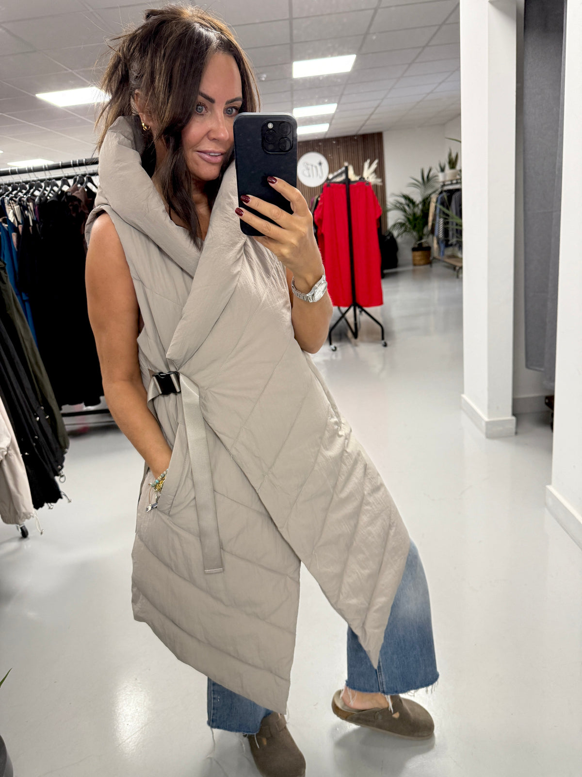 Fly Asymmetrical Hooded Giilet  - Taupe
