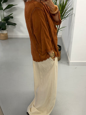 Seville Lace Button Up Top  - Rust