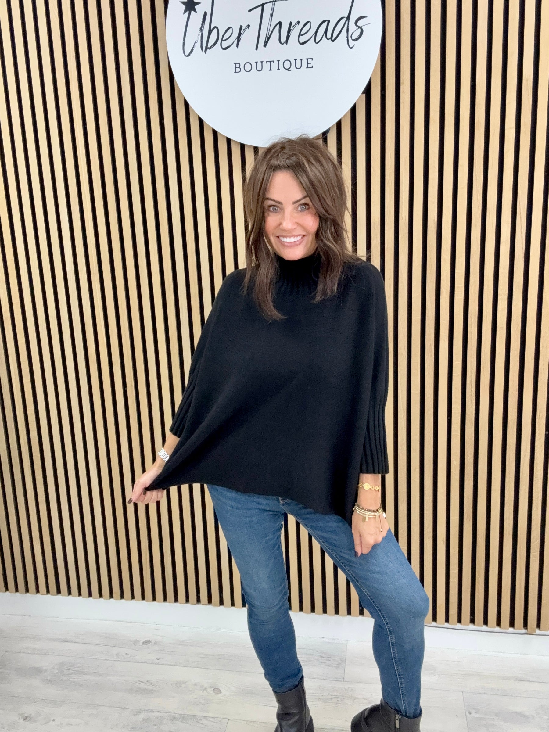 Crop Sleeve Knit - Black