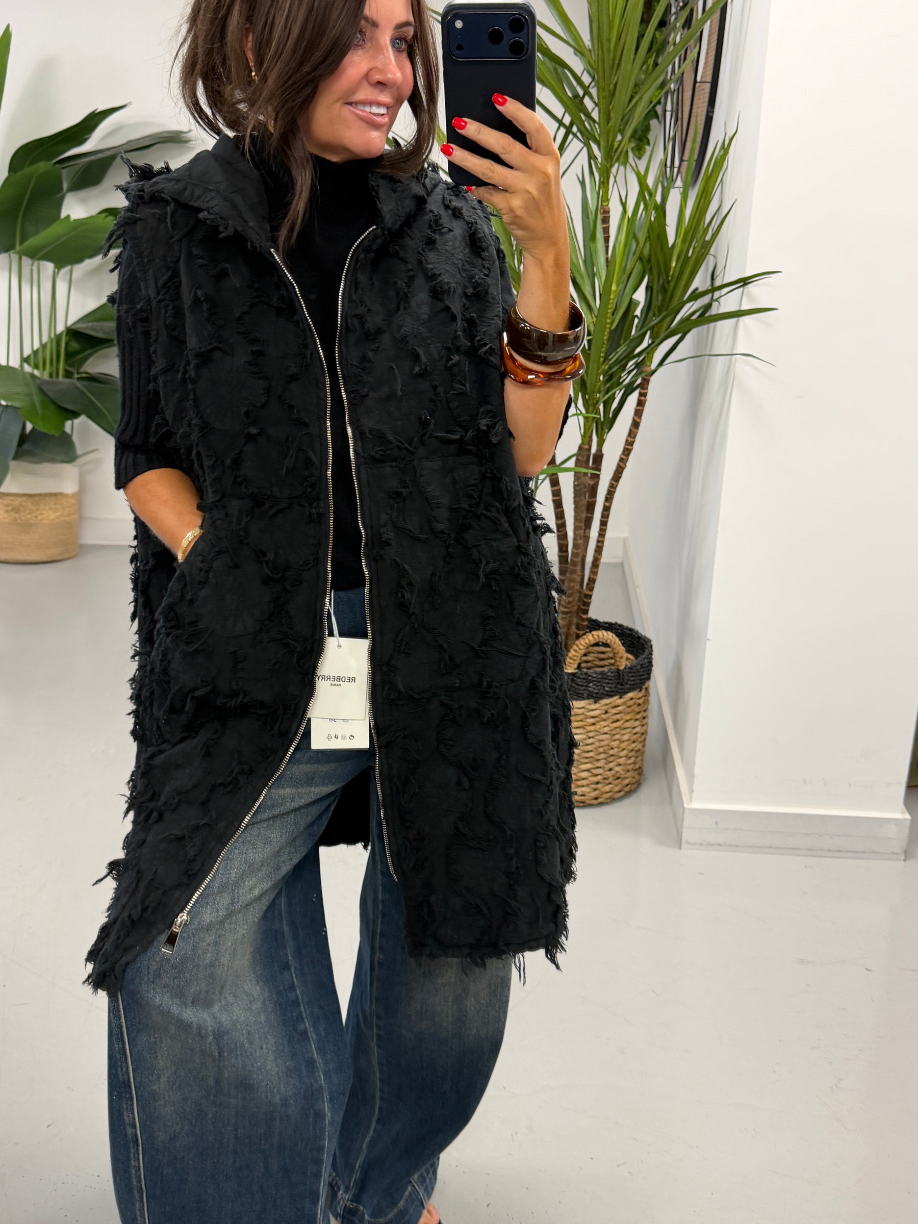 Shelby Shaggy Hooded Gilet Black