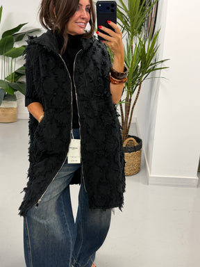 Shelby Shaggy Hooded Gilet Black