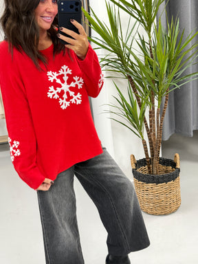 Snow Flake Soft Knit - Red