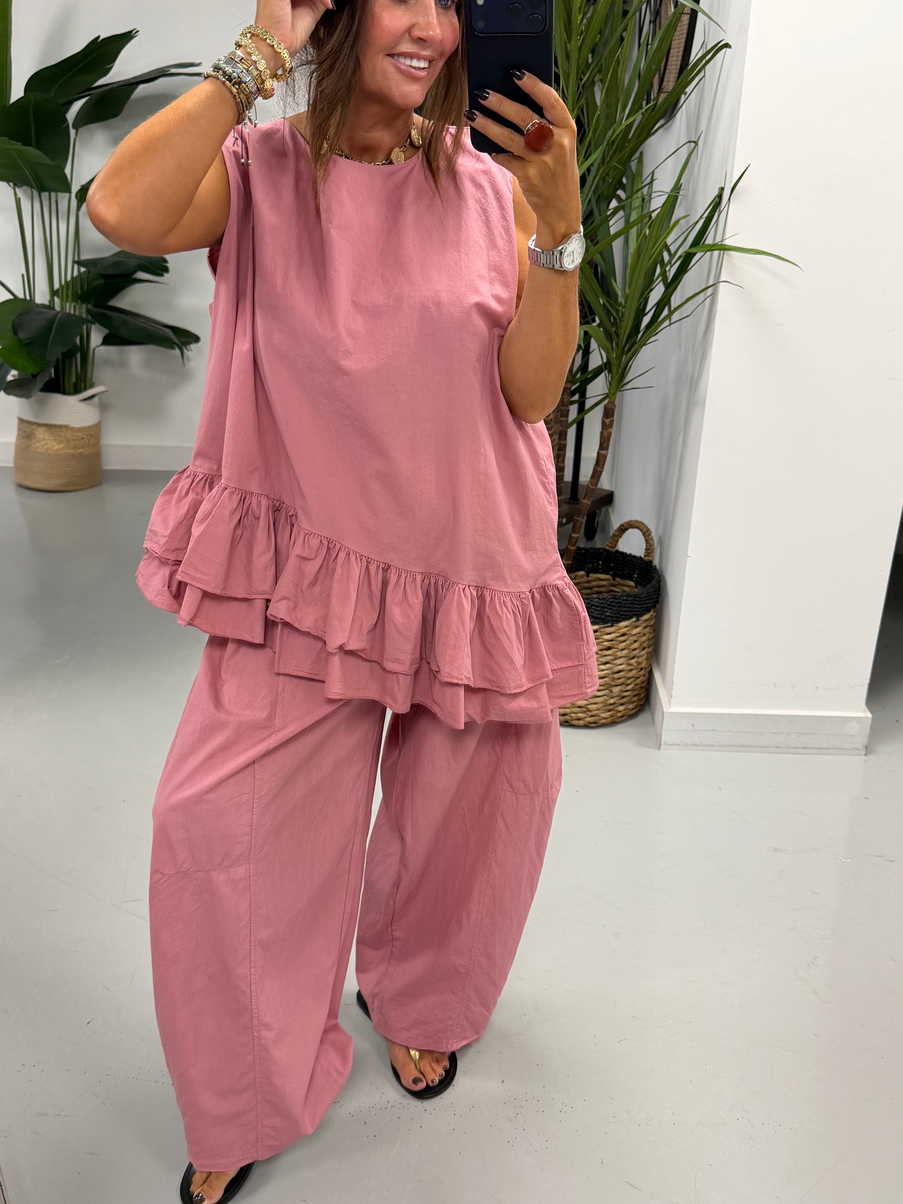 The LuLu Asymmetric Frill Tunic - Raspberry