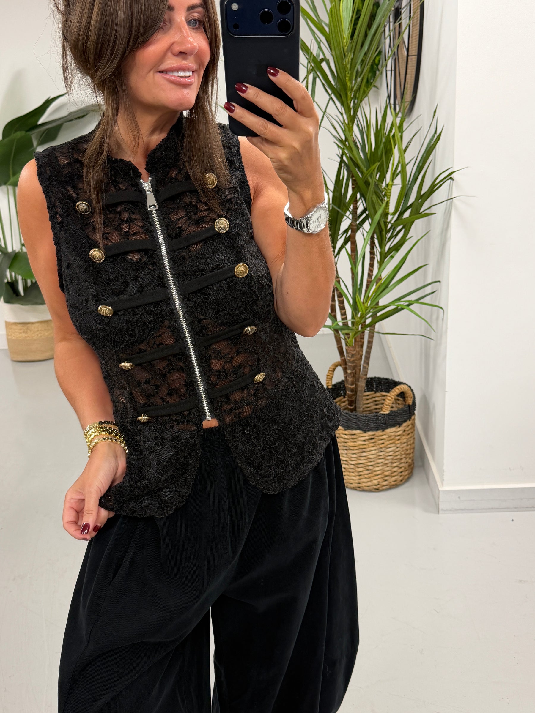 Lacey Military Waistcoat - Black (Size 8-12)