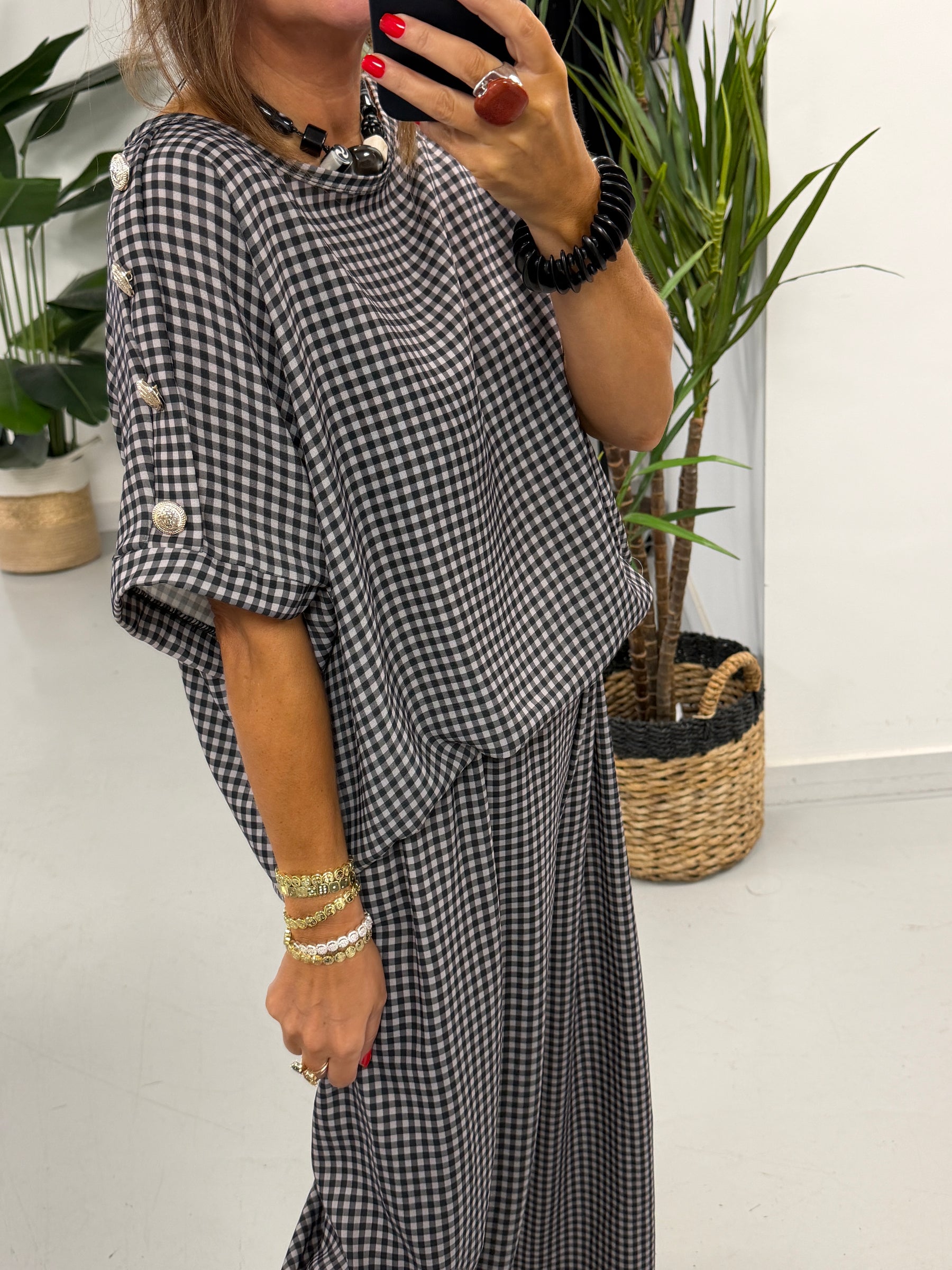 Gingham Military Two Piece - Black