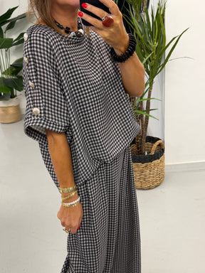 Gingham Military Two Piece - Black