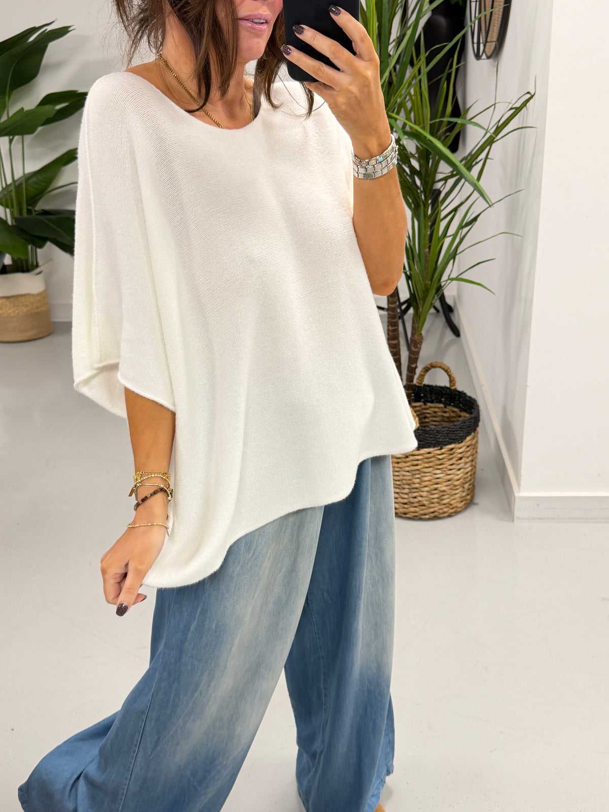 Gracie Crop Sleeve Knit - Winter White