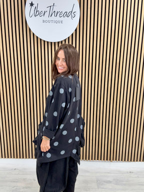 I.D Clothing Polka Dot Frill Tunic - Black