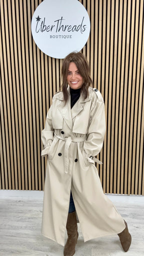 Chelsea PU Trench Coat - Cream